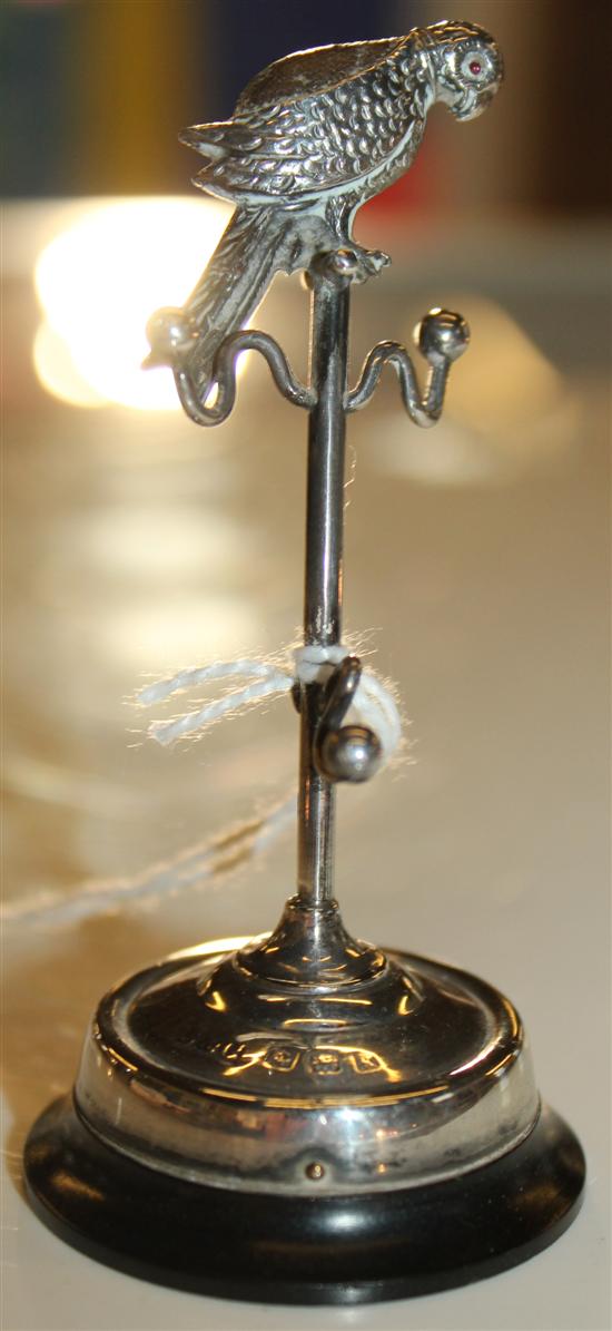 Novelty silver parrot on stand  pin cushion, Birmingham 1909, S & Co.